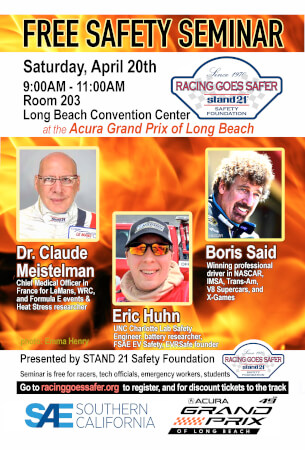 “Racing Goes Safer” Seminar in Long Beach, Saturday, April 20, 2024