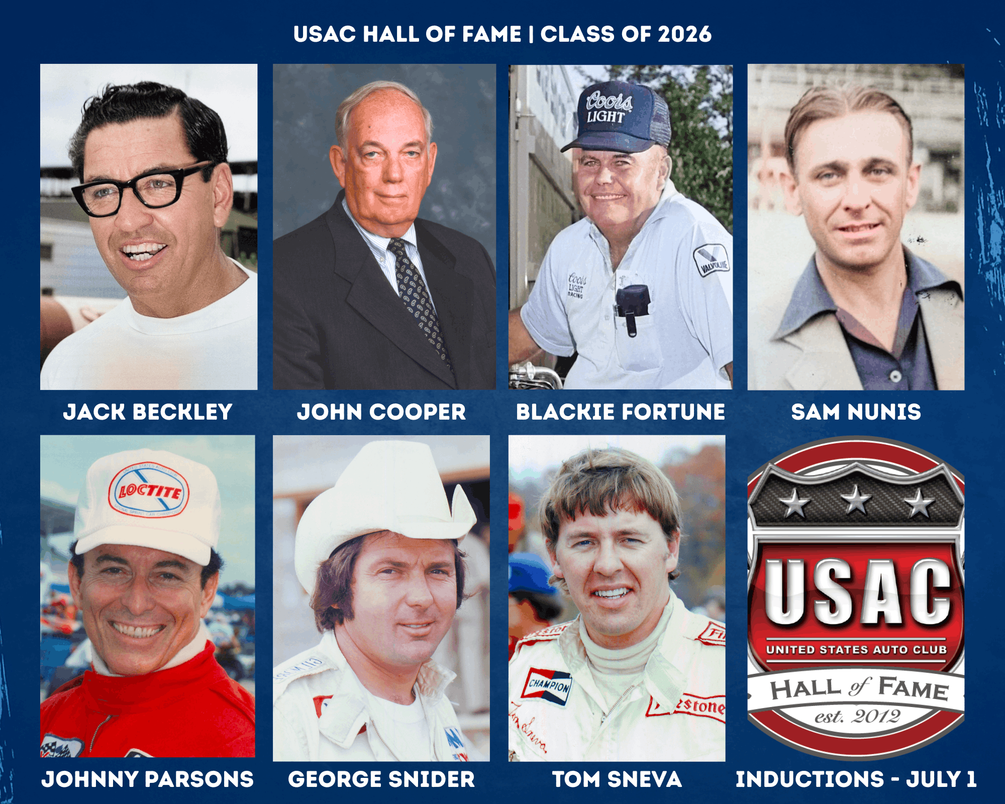 USAC Hall of Fame class of 2026 will officially be inducted  on Wednesday, July 1