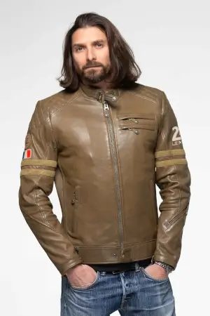 Men's 24H Le Mans Silverstone Light Khaki Leather Jacket