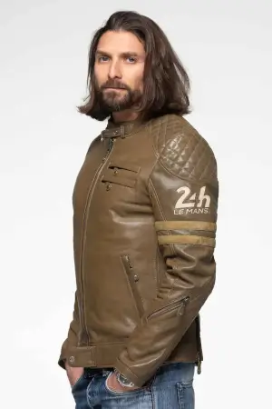 Men's 24H Le Mans Silverstone Light Khaki Leather Jacket