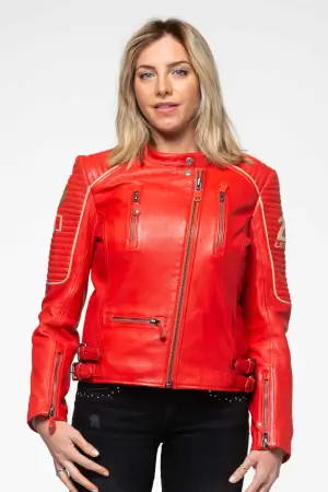 Leather Jacket 24H Le Mans Wild Shiny Red Woman