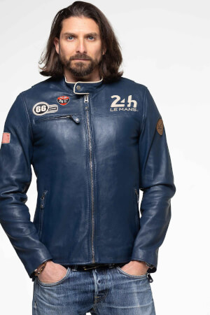24H Le Mans Shadow Leather Jacket Royal Blue