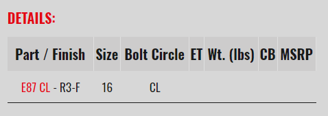 E87 CL 16" DIAMETER 3-PIECE RACING WHEELS