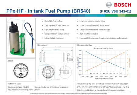 Bosch Submersible Fuel Pump - 380LPH @ 80PSI